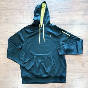 FILA Sport Men's Black Hoodie‎ Neon Green Trim Sz Medium M Hooded Sweatshirt